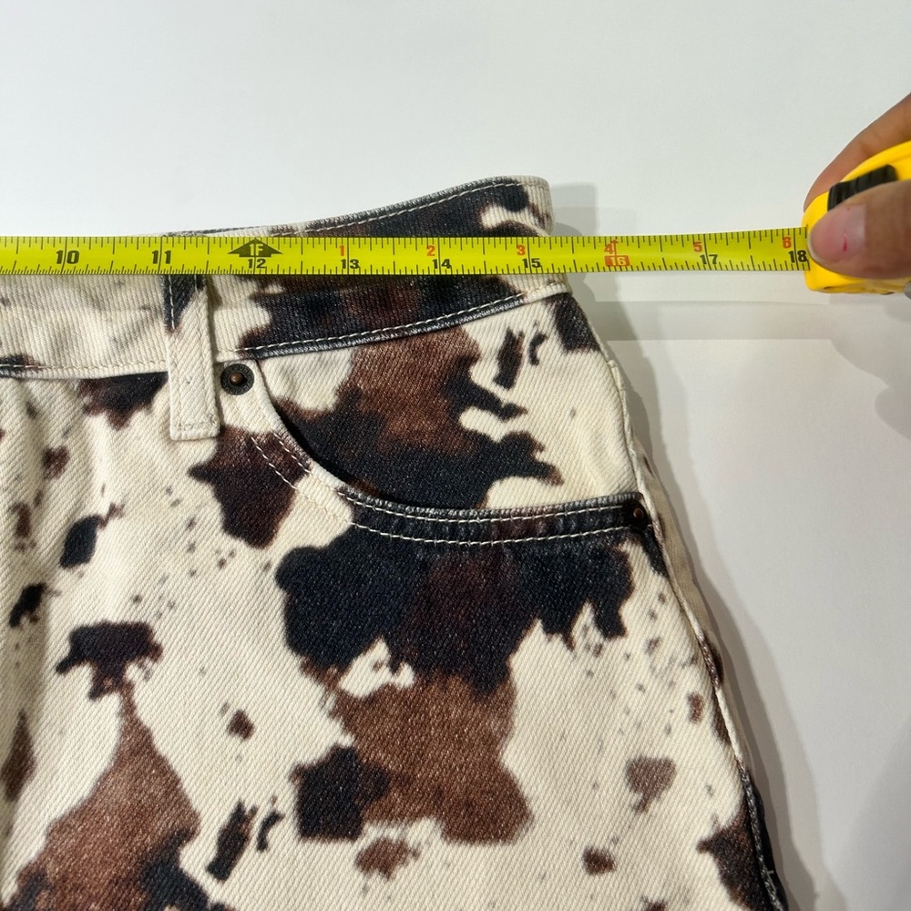Topshop Cow Print Mini denim Skirt Size 6 | Brown Cream Denim Y2K - Picture 5 of 7